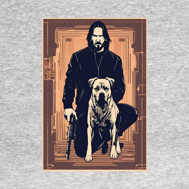 John Wick With Parabellum and His Trusty Dog Sunset Vintage Retro Movie by 3dozecreations